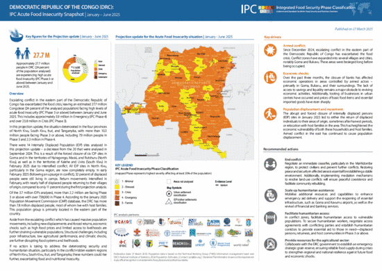 DEMOCRATIC REPUBLIC OF THE CONGO: Escalating conflict, economic shocks drive 27.7 million people into acute food insecurity